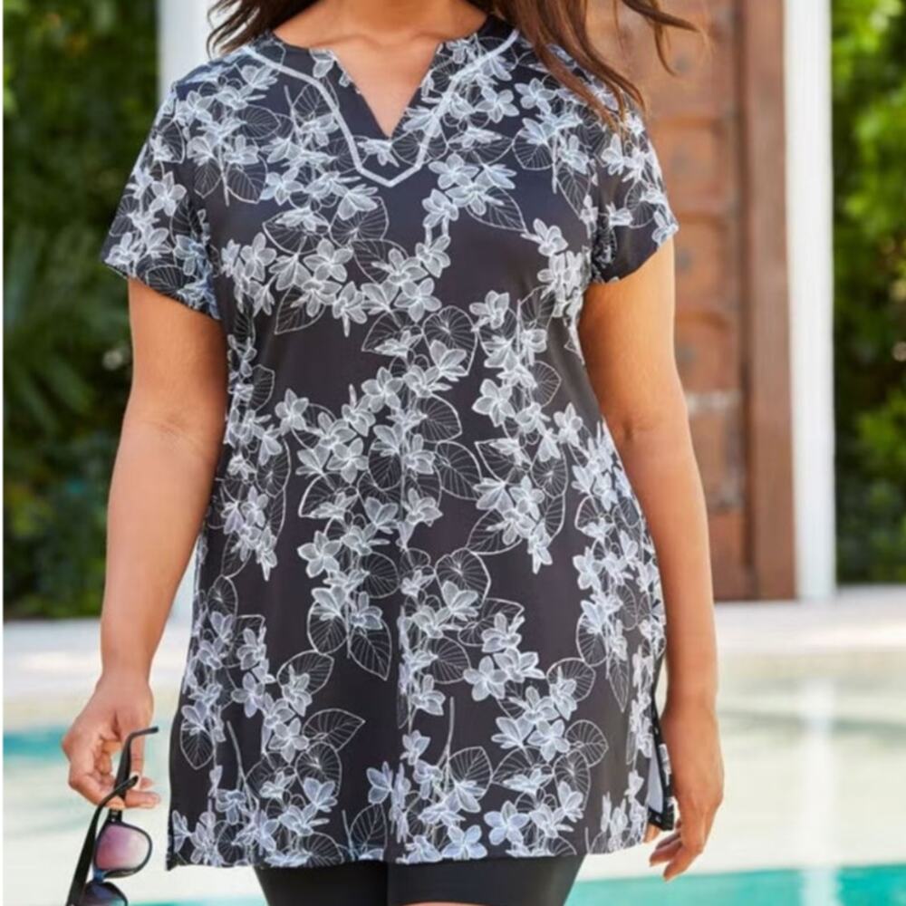 Swimsuits for All Longer Length Swim Tunic Top Size 22 Floral Modest Swimsuits